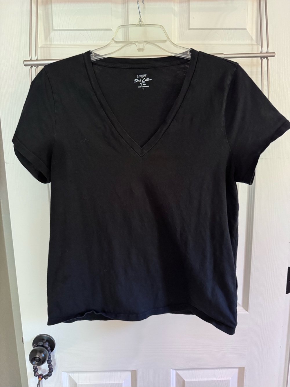 J. Crew Factory Black V-Neck Short Sleeve Slub Cotton Tee - Solid